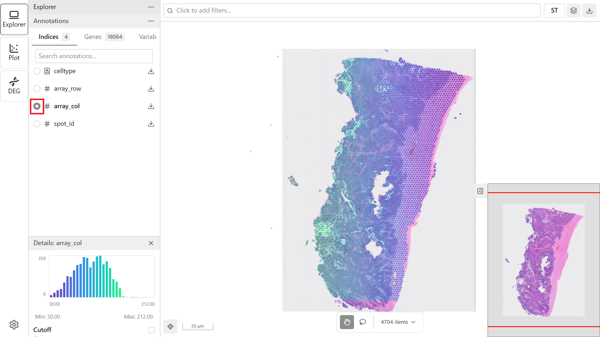 Selecting feature for color